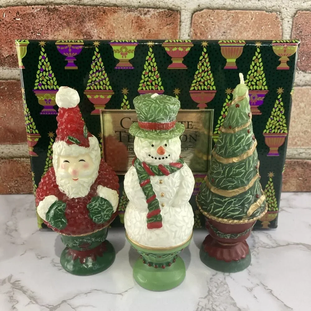Christmas Topiary Candle Trio by The White Barn Candle Co. Santa Snowman Holiday